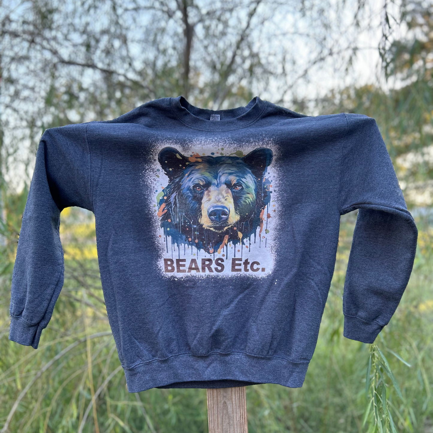 Watercolor Bear Large Dark Grey Sweatshirt Bleached